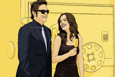 Photo Cartoon of Benicio del Toro and Caroline Correa by cartoonized.net