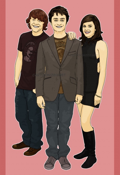 Photo Cartoon of Daniel Radcliffe, Rupert Grint, Emma Watson