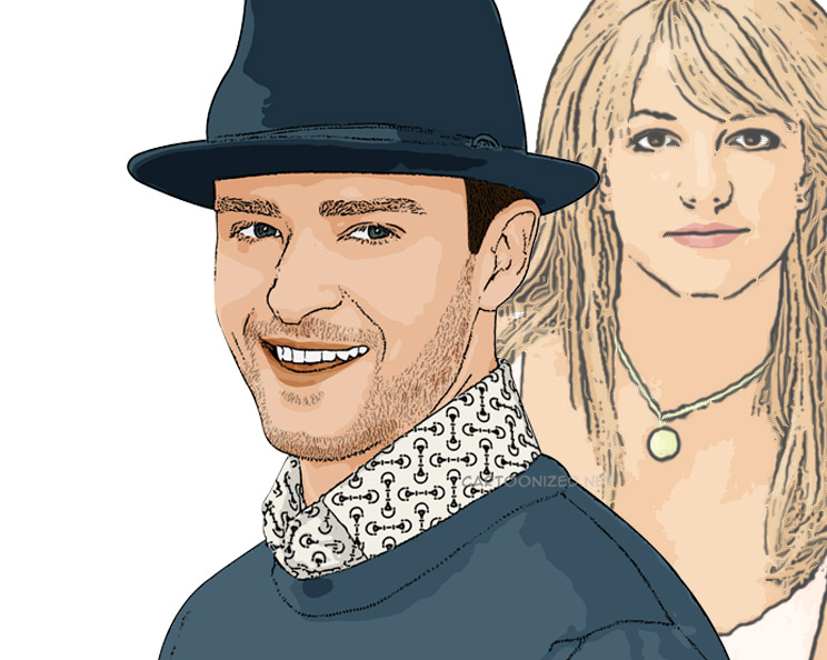 Photo Cartoon of Justin Timberlake and Britney Spears - Cartoonized